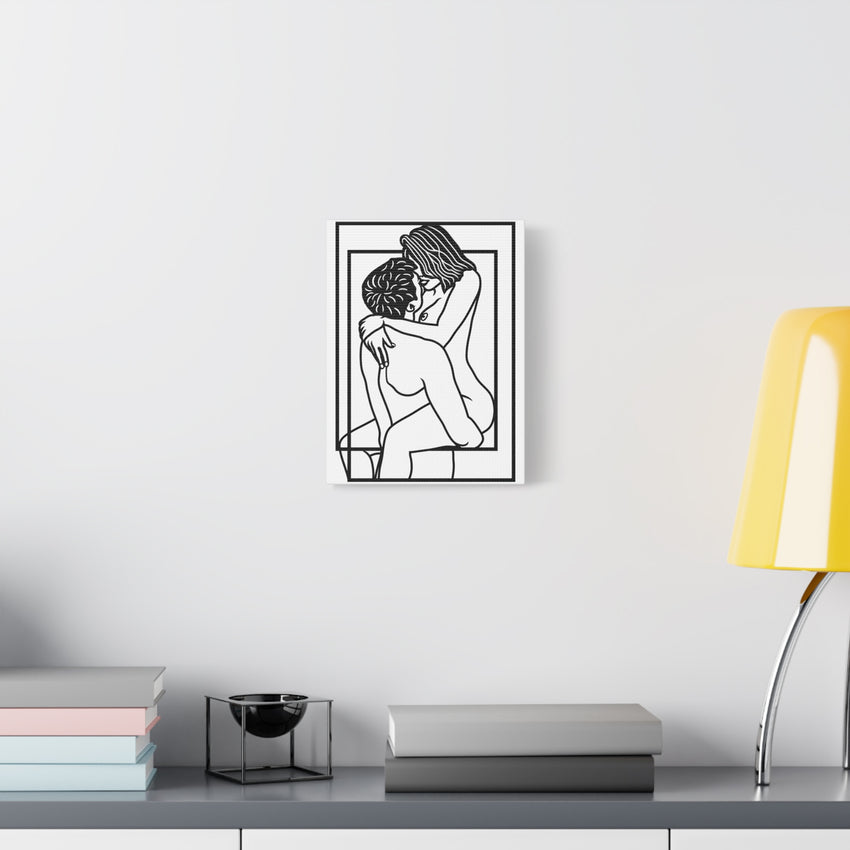 Minimalist Erotic Line Art Framed Canvas | Sensual Couple Wall Art | Modern Bedroom Décor