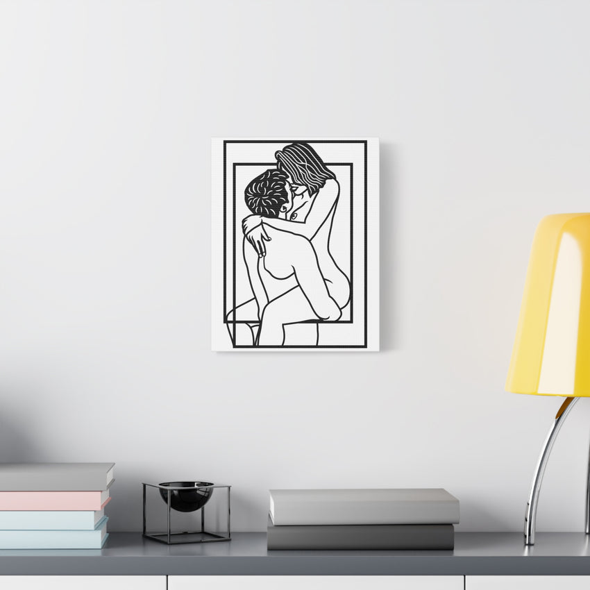 Minimalist Erotic Line Art Framed Canvas | Sensual Couple Wall Art | Modern Bedroom Décor
