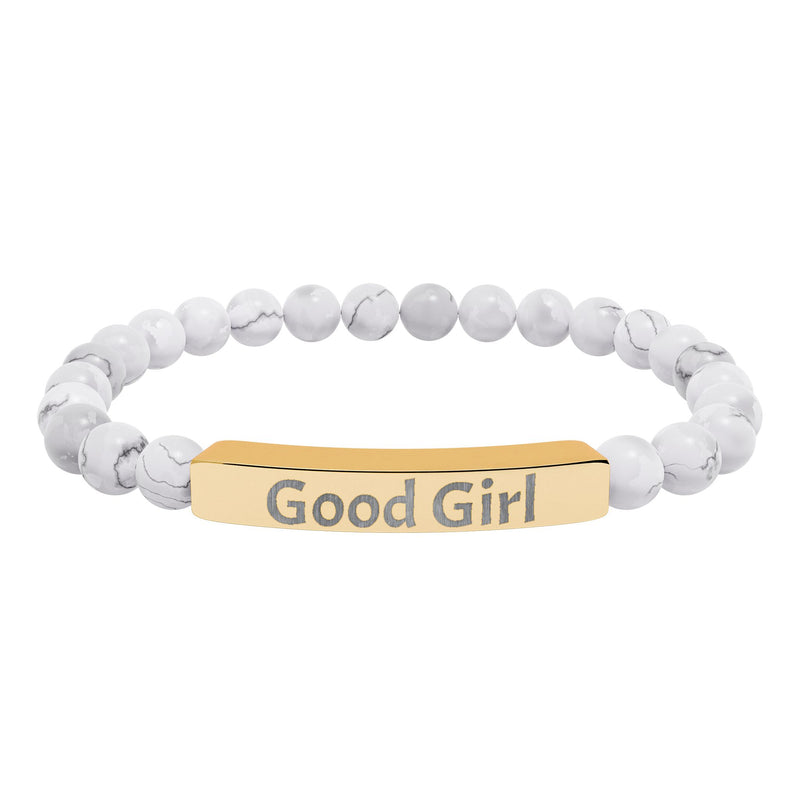 Good Girl DDlg Submissive Engraved Stone Stretch Bracelet