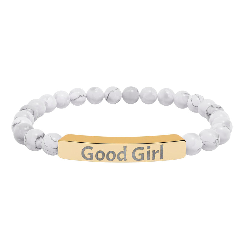 Good Girl DDlg Submissive Engraved Stone Stretch Bracelet