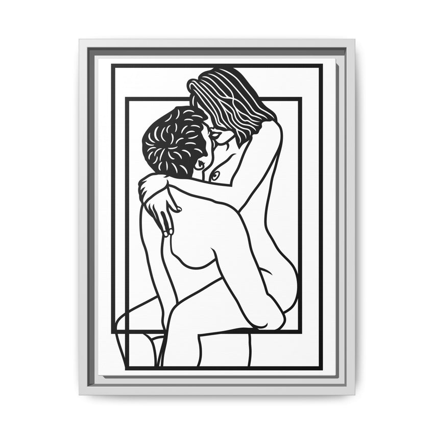 Lovers Line Art Framed Canvas | Romantic Couple Wall Art | Modern Bedroom Décor