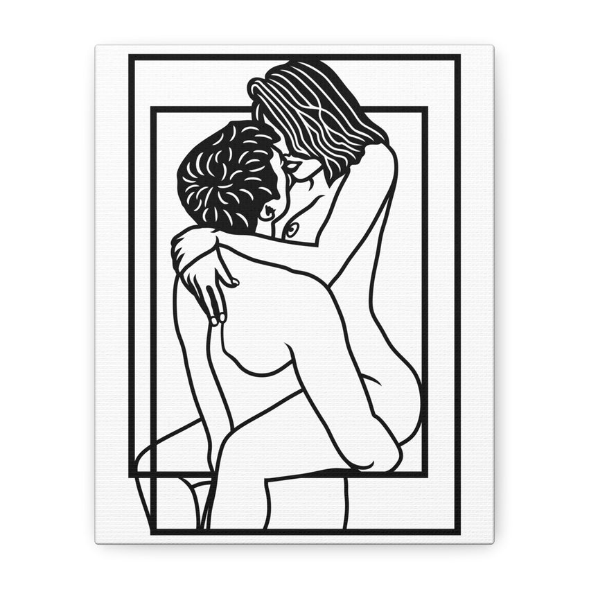 Minimalist Erotic Line Art Framed Canvas | Sensual Couple Wall Art | Modern Bedroom Décor