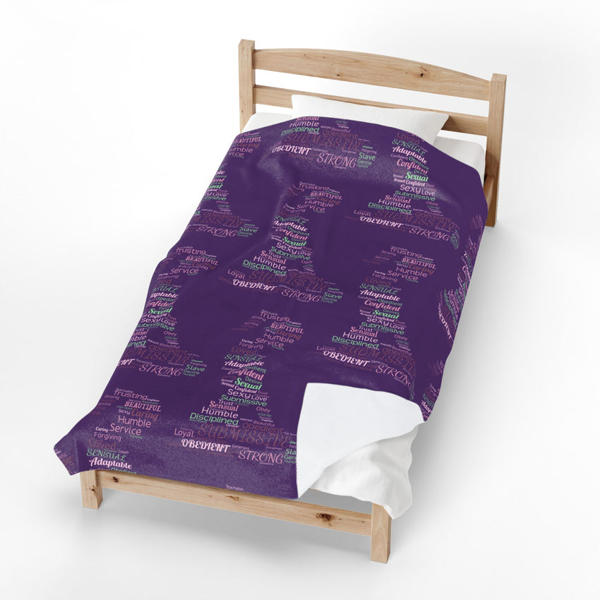Velveteen Plush Blanket — Purple Submissive Word-Cloud Love Pattern