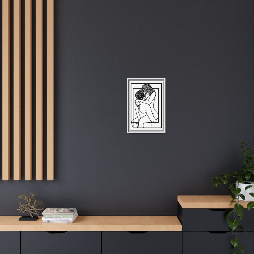 Lovers Line Art Framed Canvas | Romantic Couple Wall Art | Modern Bedroom Décor