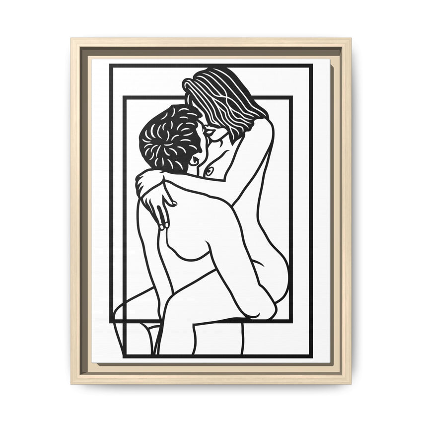Lovers Line Art Framed Canvas | Romantic Couple Wall Art | Modern Bedroom Décor