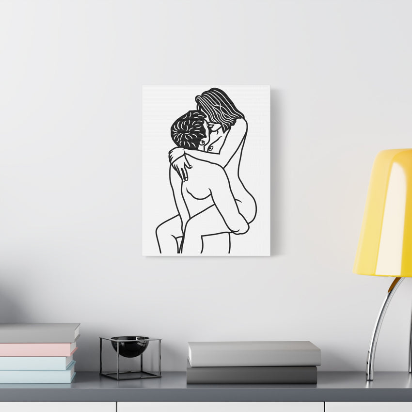 Sensual Embrace Line Art Canvas | Minimalist Couples Wall Art | Romantic Bedroom Decor