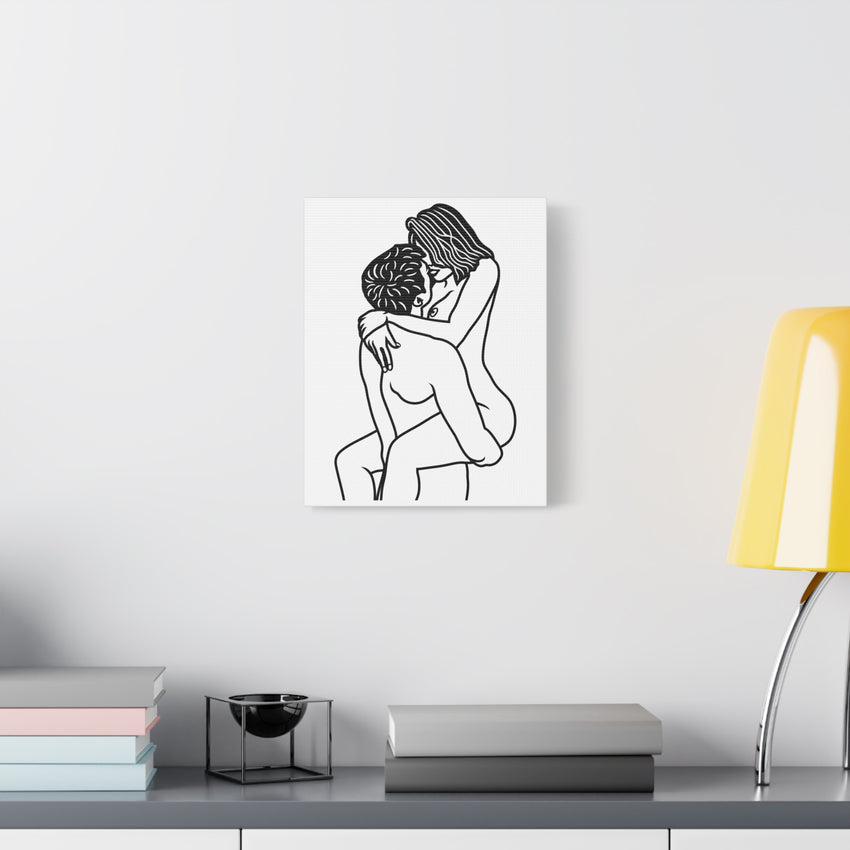 Sensual Embrace Line Art Canvas | Minimalist Couples Wall Art | Romantic Bedroom Decor