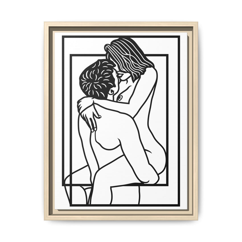 Lovers Line Art Framed Canvas | Romantic Couple Wall Art | Modern Bedroom Décor