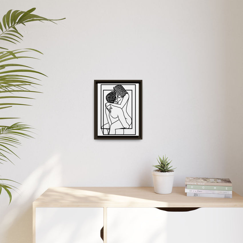 Lovers Line Art Framed Canvas | Romantic Couple Wall Art | Modern Bedroom Décor
