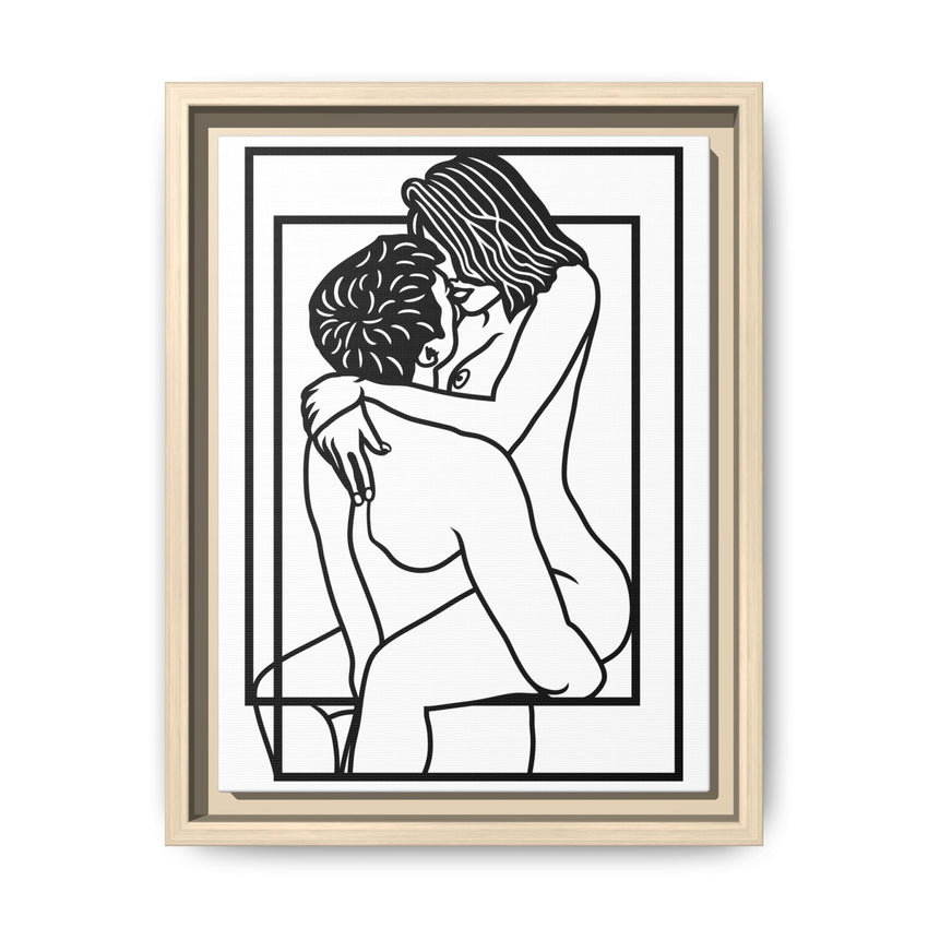 Lovers Line Art Framed Canvas | Romantic Couple Wall Art | Modern Bedroom Décor
