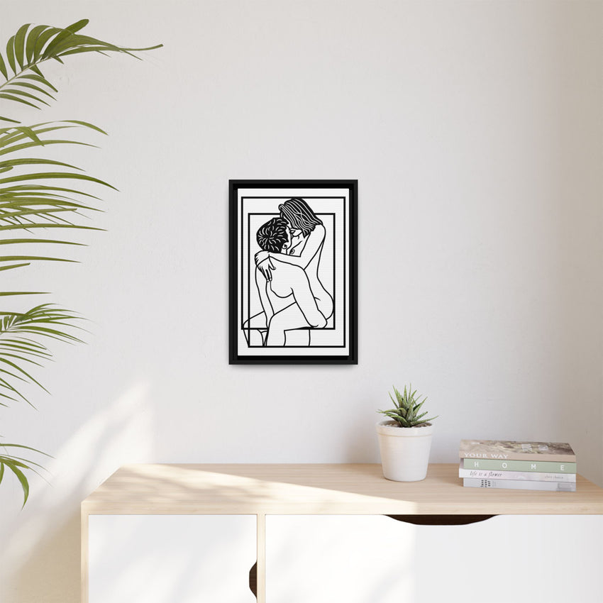 Lovers Line Art Framed Canvas | Romantic Couple Wall Art | Modern Bedroom Décor