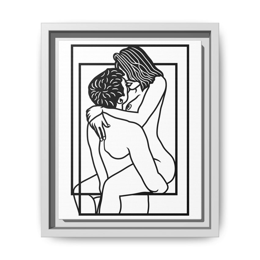 Lovers Line Art Framed Canvas | Romantic Couple Wall Art | Modern Bedroom Décor