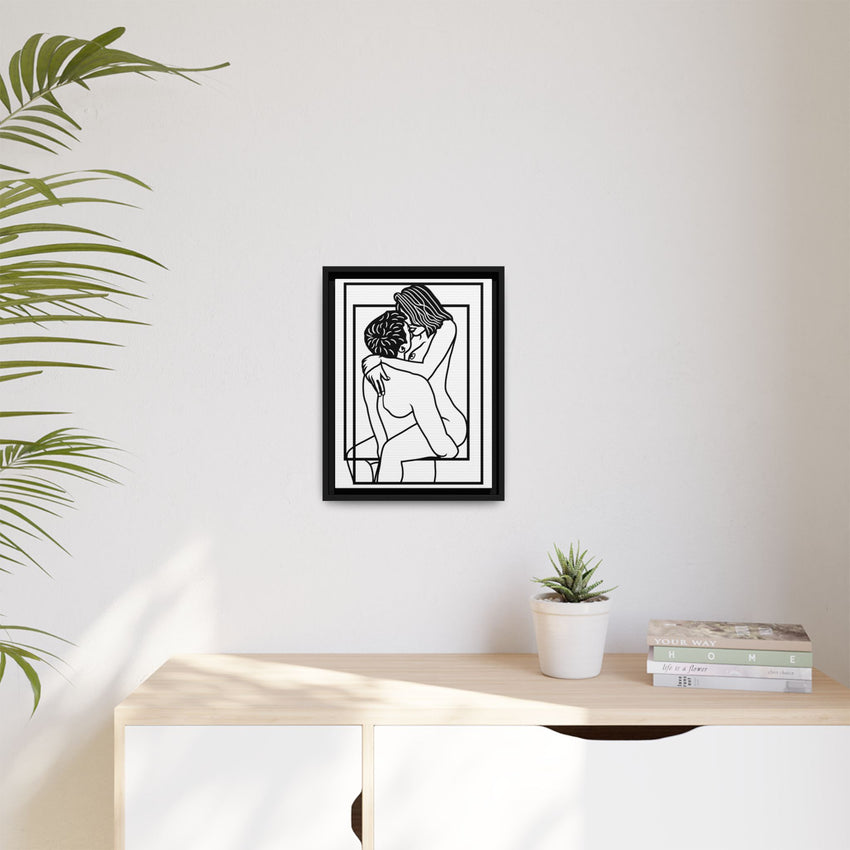 Lovers Line Art Framed Canvas | Romantic Couple Wall Art | Modern Bedroom Décor