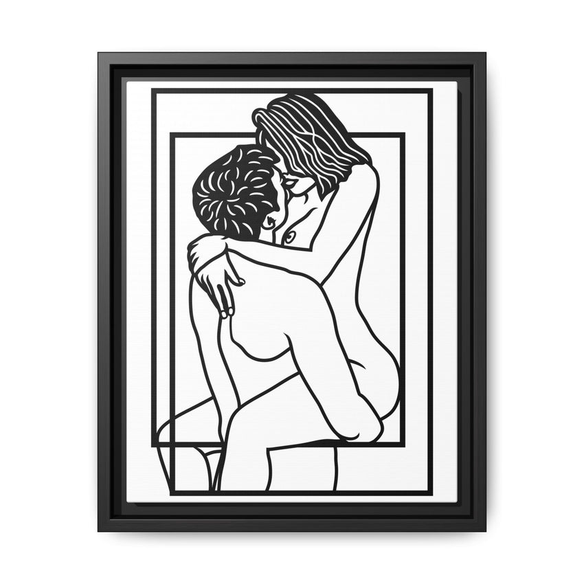 Lovers Line Art Framed Canvas | Romantic Couple Wall Art | Modern Bedroom Décor