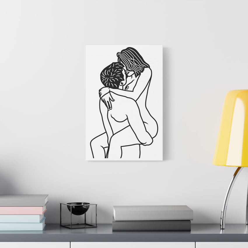 Sensual Embrace Line Art Canvas | Minimalist Couples Wall Art | Romantic Bedroom Decor