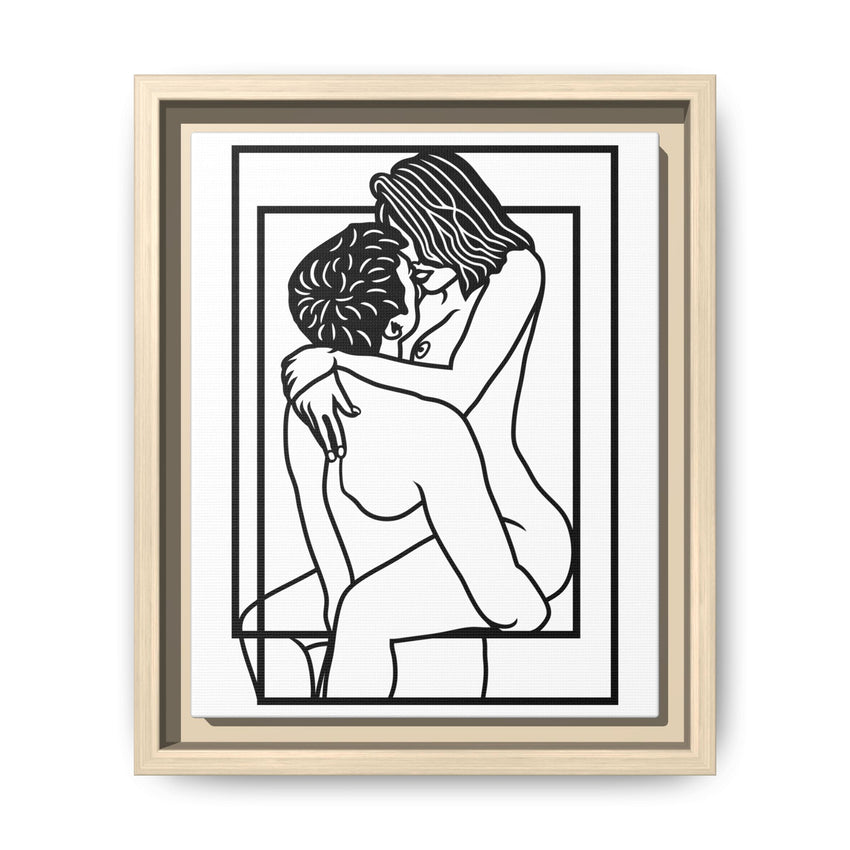 Lovers Line Art Framed Canvas | Romantic Couple Wall Art | Modern Bedroom Décor