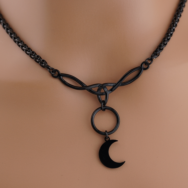 Black Celtic Knot O w/ Moon Wheat Chain