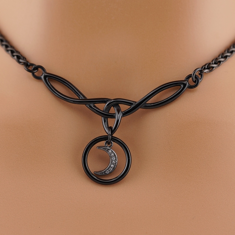 Black Celtic O Gunmetal Crescent Moon Day Collar – Submissive Jewelry