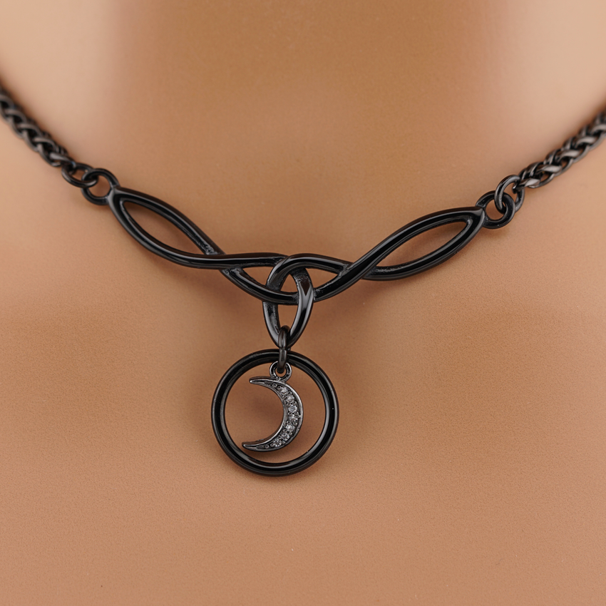Black Celtic O Gunmetal Crescent Moon Day Collar – Submissive Jewelry