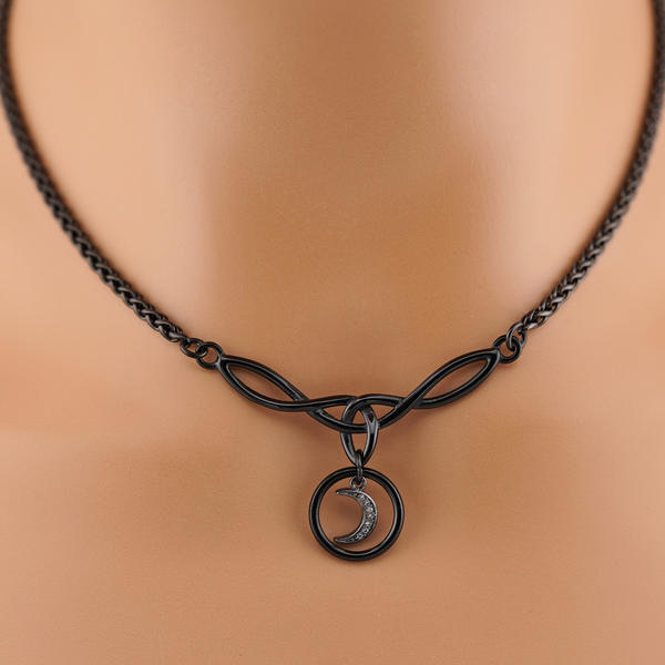 Black Celtic O Gunmetal Crescent Moon Day Collar – Submissive Jewelry