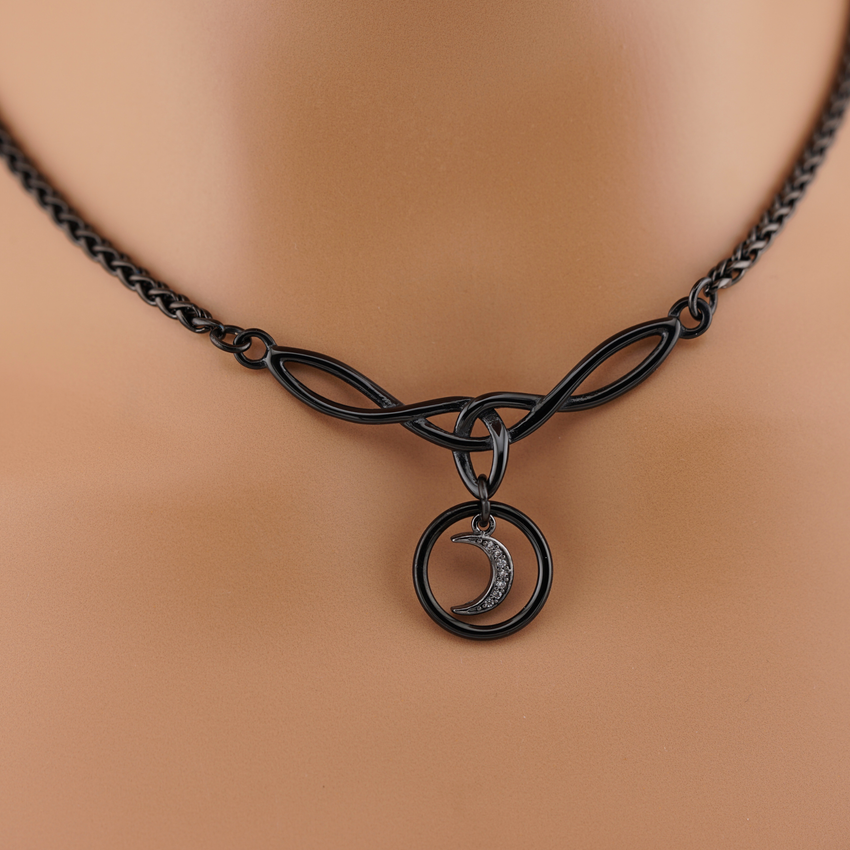 Black Celtic O Gunmetal Crescent Moon Day Collar – Submissive Jewelry
