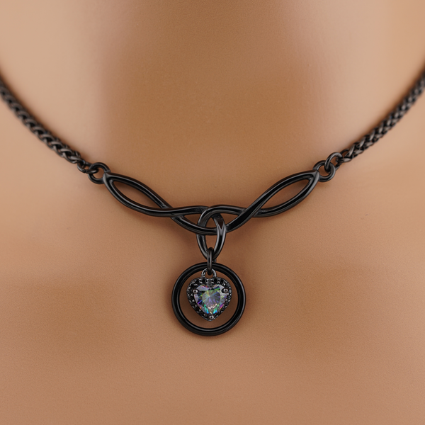 Black Celtic O Rainbow Heart Day Collar – Submissive Jewelry