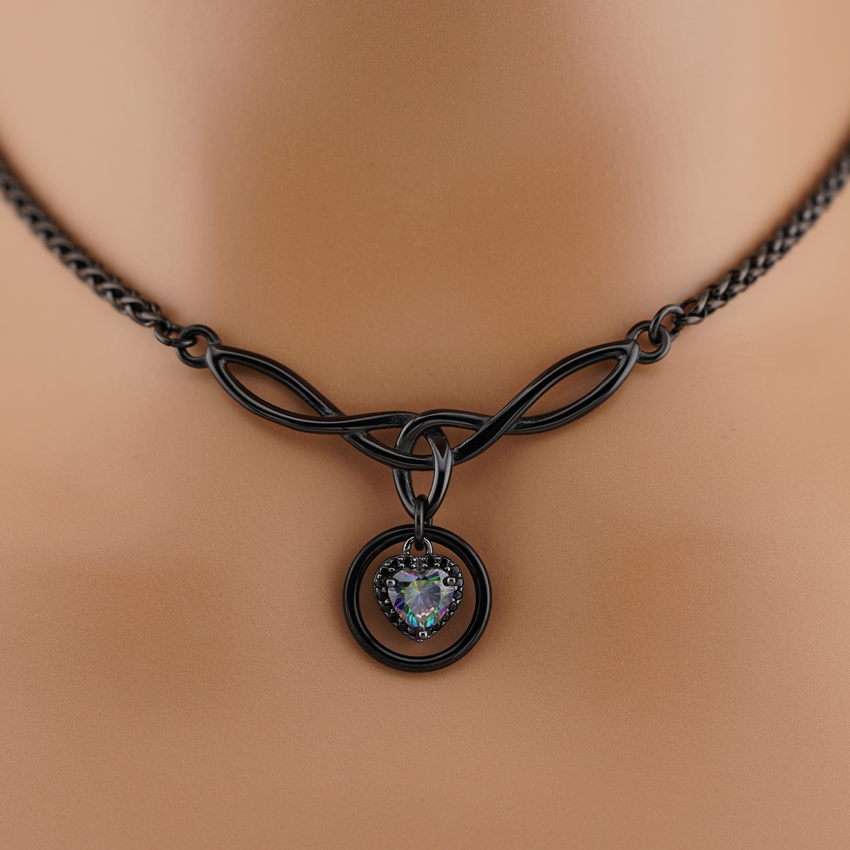 Black Celtic O Rainbow Heart Day Collar – Submissive Jewelry