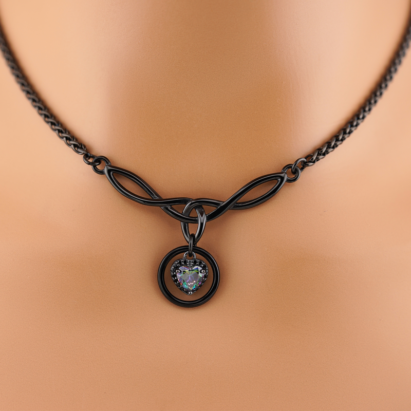 Black Celtic O Rainbow Heart Day Collar – Submissive Jewelry