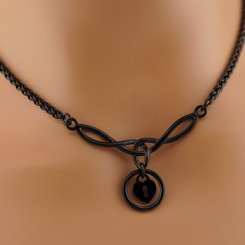 Black Stainless Steel Celtic O Heart Lock Day Collar – Submissive Day Wear