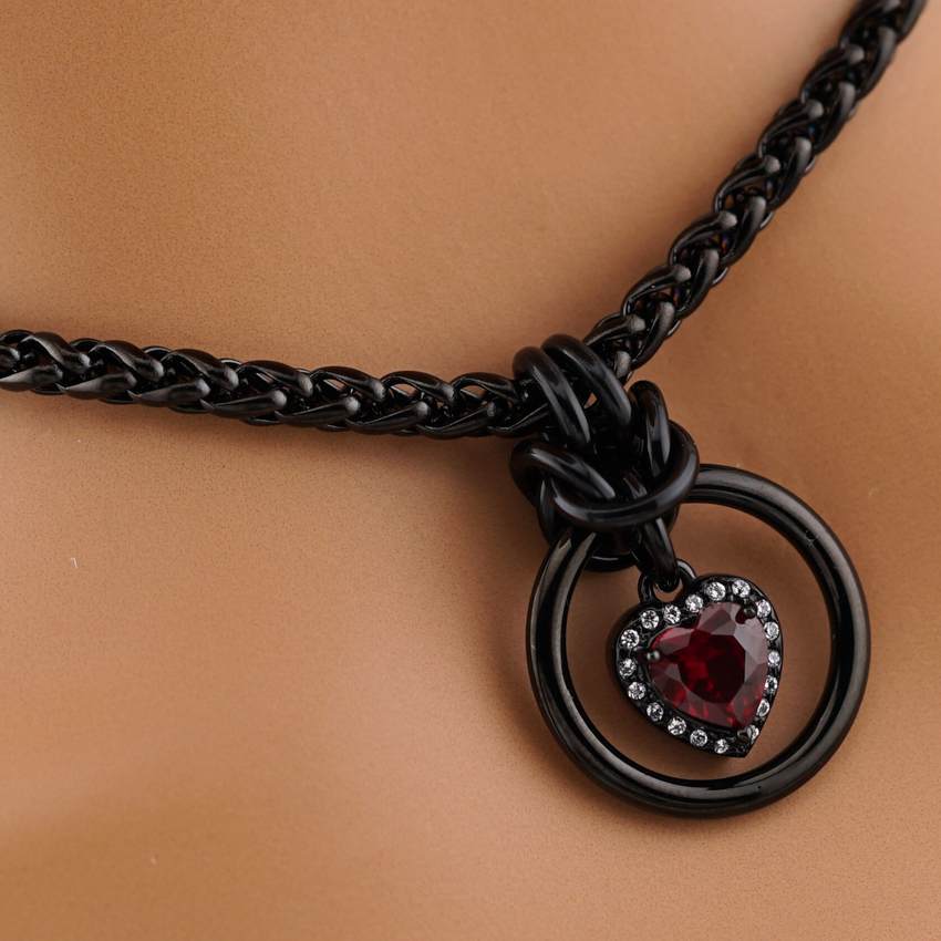 Heart w/ Garnet and Clear Stones 4mm Wheat