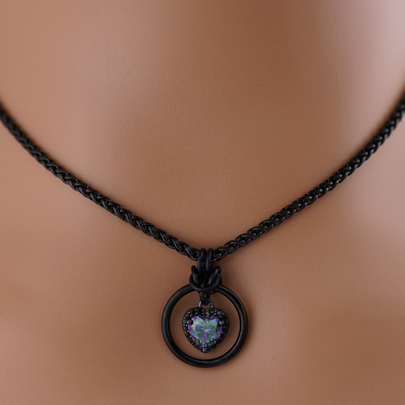 Rainbow Heart w Black CZ Diamonds