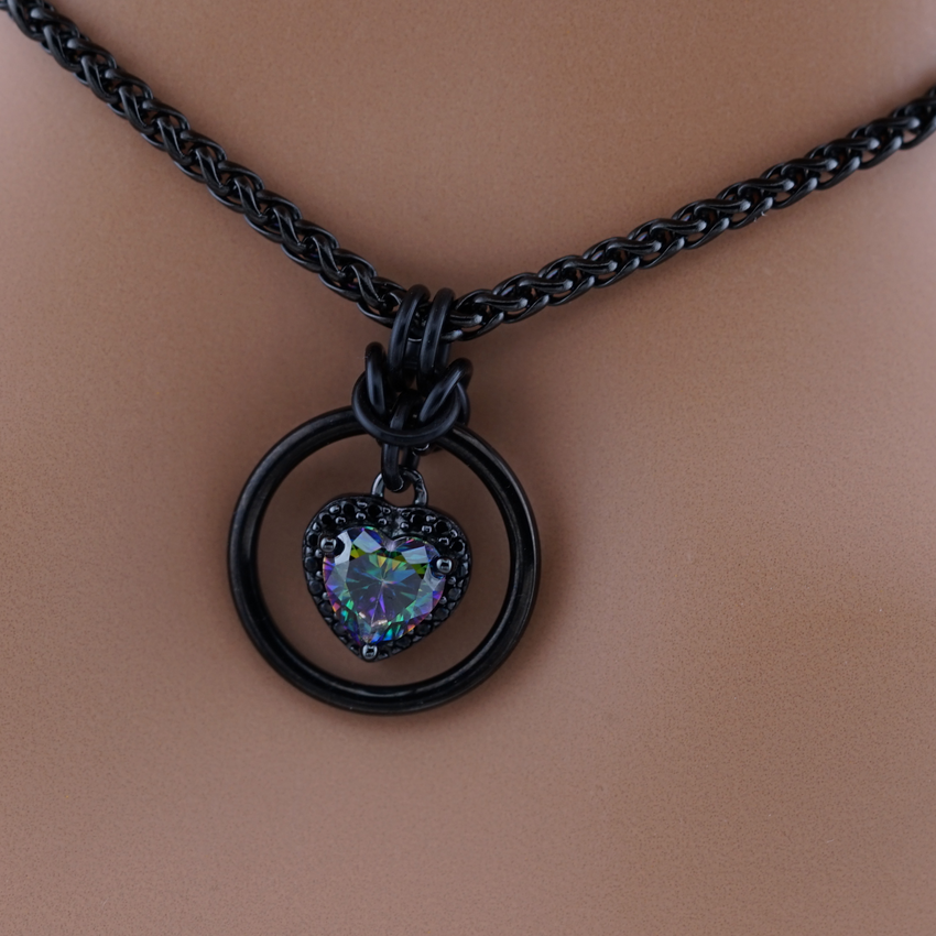 Rainbow Heart w Black CZ Diamonds