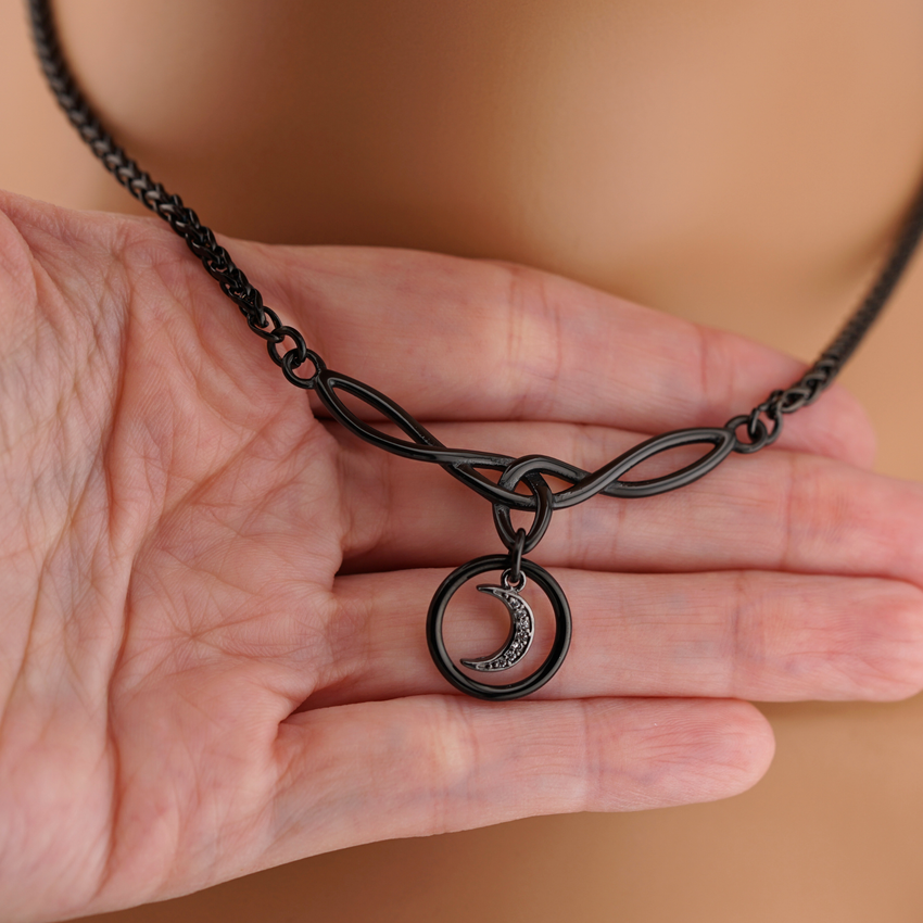 Black Celtic O Gunmetal Crescent Moon Day Collar – Submissive Jewelry