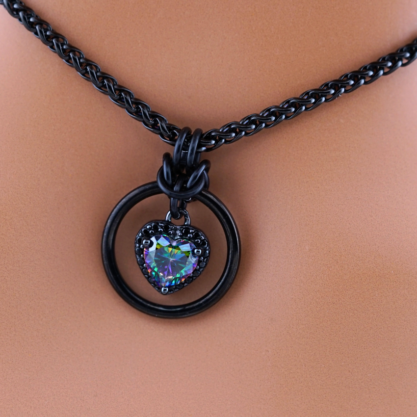 Rainbow Heart w Black CZ Diamonds