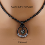Black Morse Code Rainbow Heart Wheat Chain Day Collar