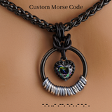 Black Morse Code Rainbow Heart Wheat Chain Day Collar