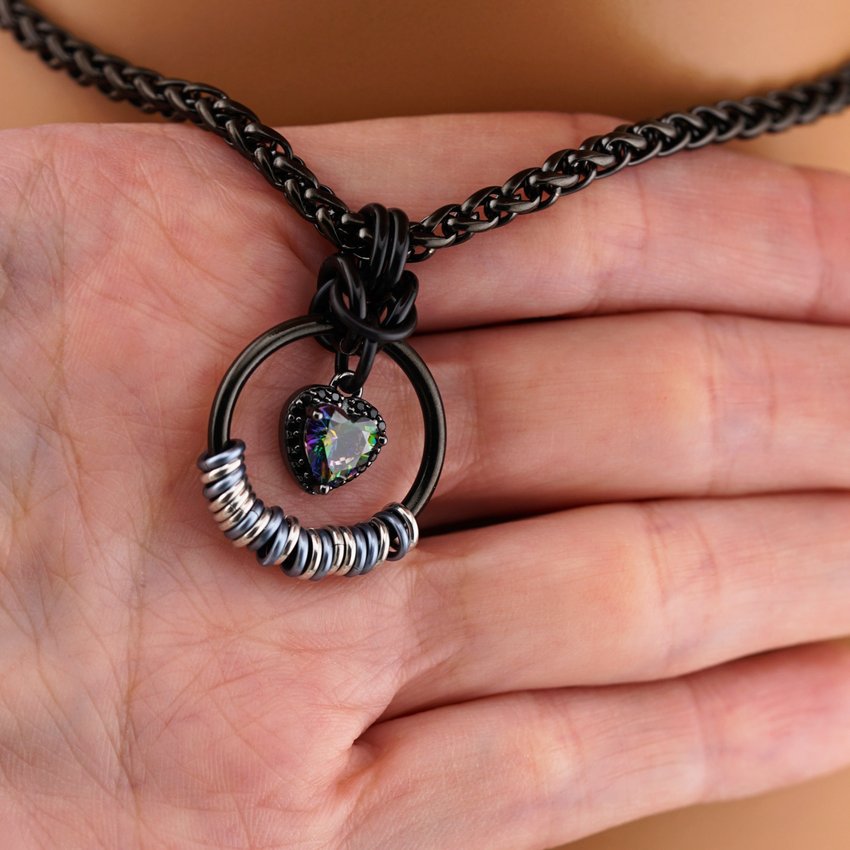 Black Morse Code Rainbow Heart Wheat Chain Day Collar