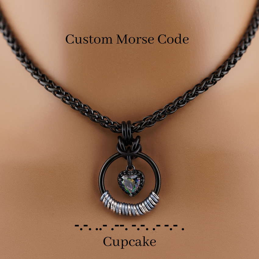 Black Morse Code Rainbow Heart Wheat Chain Day Collar