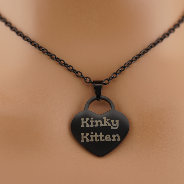Engraved Black Stainless Steel Heart Pendant
