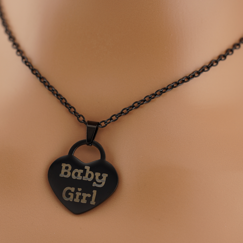 Engraved Black Stainless Steel Heart Pendant
