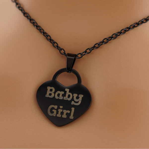 Engraved Black Stainless Steel Heart Pendant