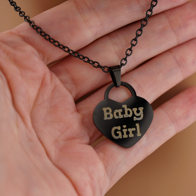 Engraved Black Stainless Steel Heart Pendant