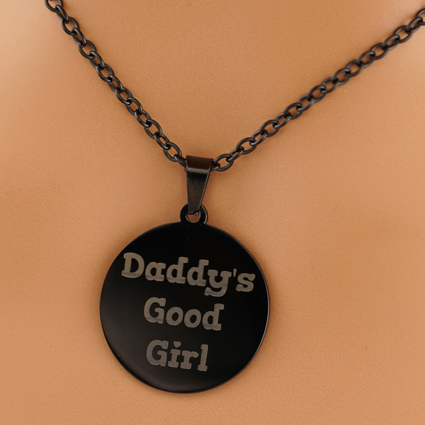 Engraved Black Stainless Steel Circle Pendant