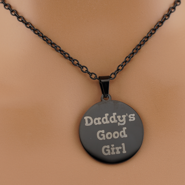 Engraved Black Stainless Steel Circle Pendant
