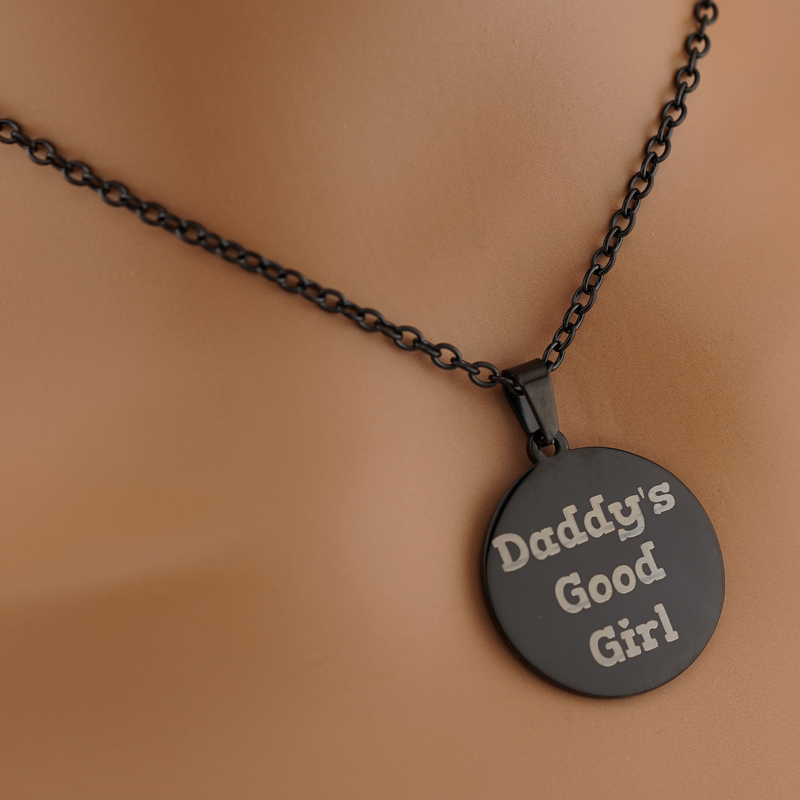 Engraved Black Stainless Steel Circle Pendant