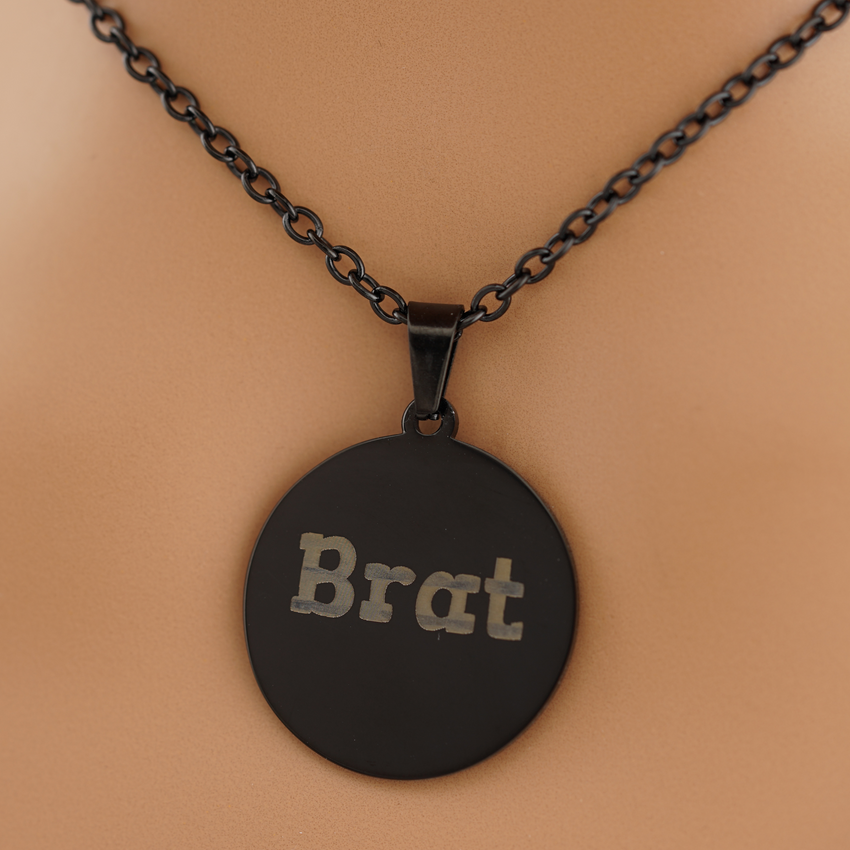 Engraved Black Stainless Steel Circle Pendant