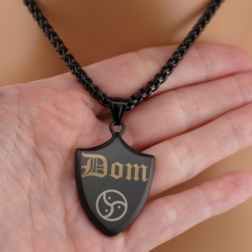 Personalized Dominant Shield Pendant – Black Stainless Steel Triskelion Day Collar Necklace