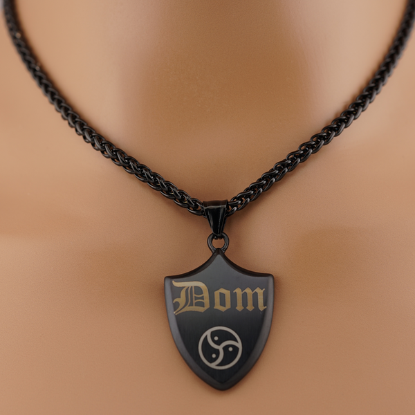 Personalized Dominant Shield Pendant – Black Stainless Steel Triskelion Day Collar Necklace