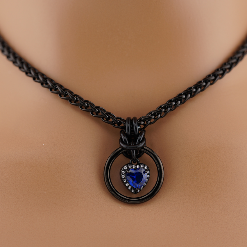 Heart w/ Sapphire and Clear Stones 4mm Wheat