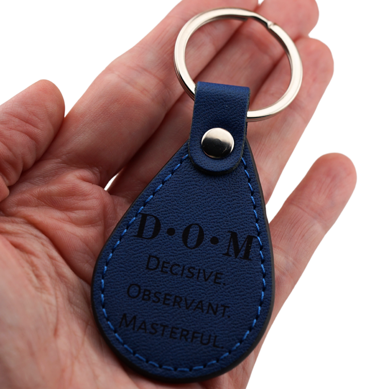 D•O•M Leather Keychain – Decisive. Observant. Masterful.